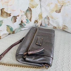 Kate Spade Gunmetal Grey Leather Flap Fold Bag